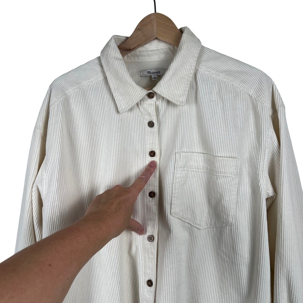 Madewell Cream Corduroy Button Down Shirt Dress Long Sleeve Pockets Womens L - Picture 4 of 11